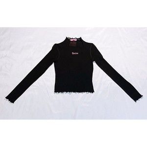 Barbie Mesh Top with Logo - Long Sleeve Forever 21 - Teens size Small - Black